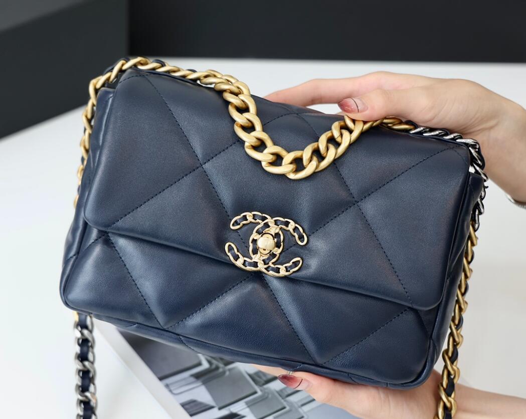 CHANEL 19 Small Flap Bag In Dark Blue Lambskin