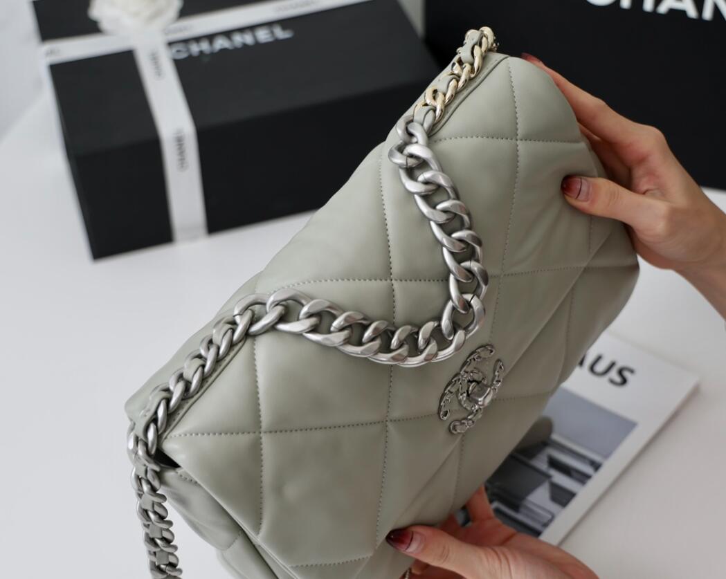 CHANEL 19 MediumFlap Bag In Light Grey Lambskin