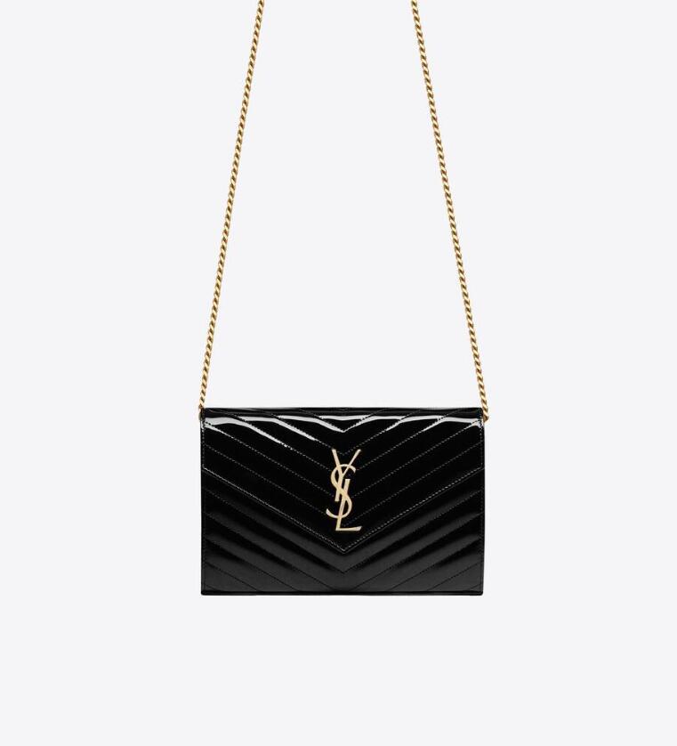 CASSANDRE SAINT LAURENT MATELASSÉ CHAIN WALLET IN PATENT LEATHER