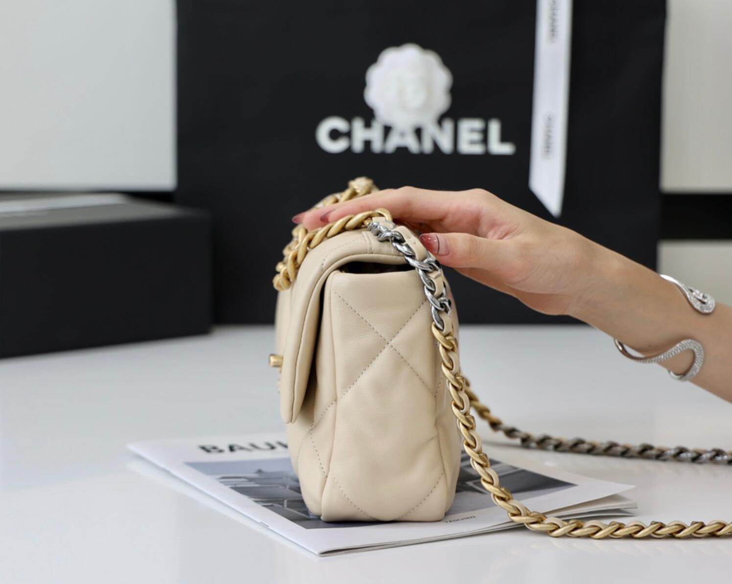 CHANEL 19 Small Flap Bag In Beige Lambskin