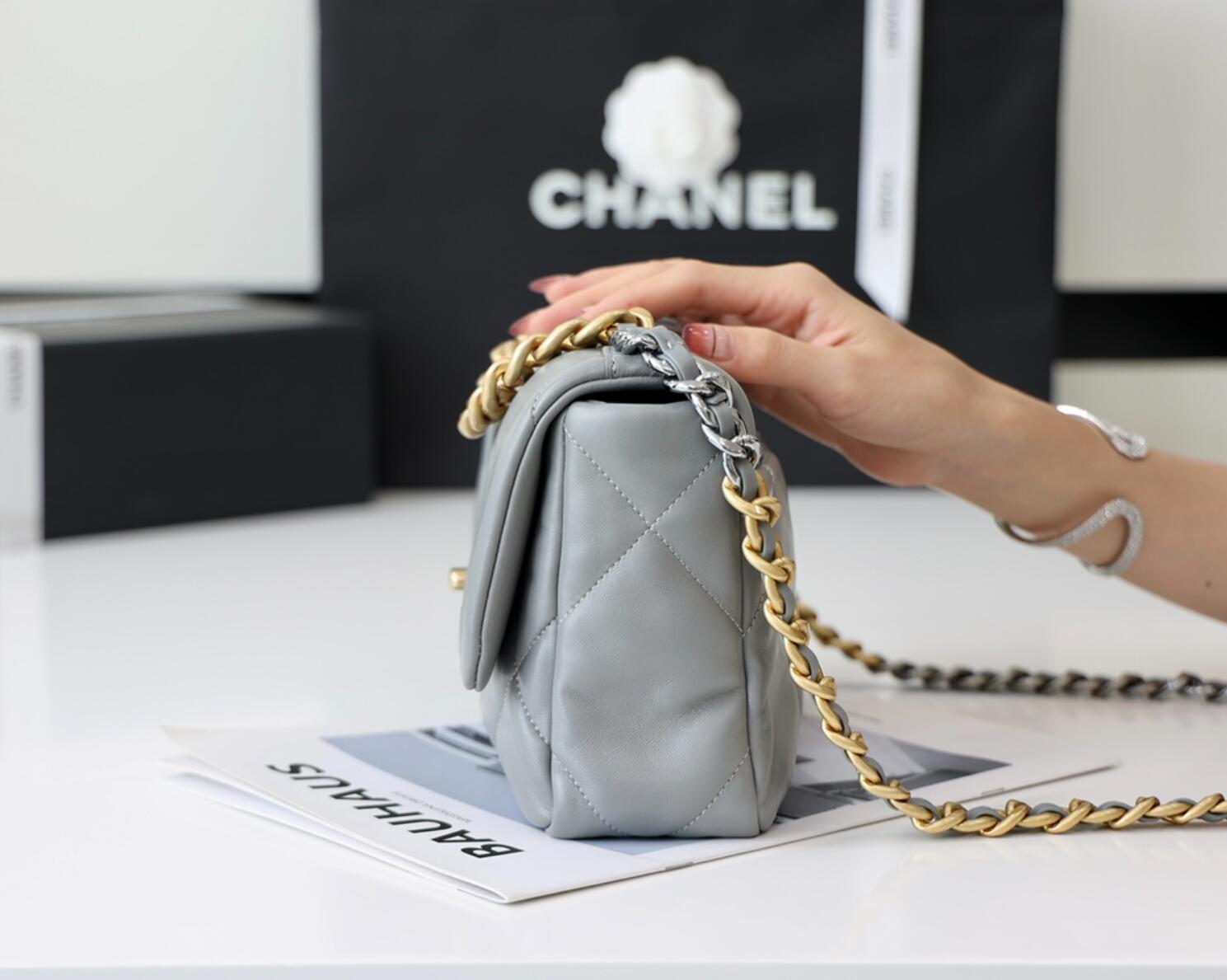 CHANEL 19 Small Flap Bag In Grey Lambskin