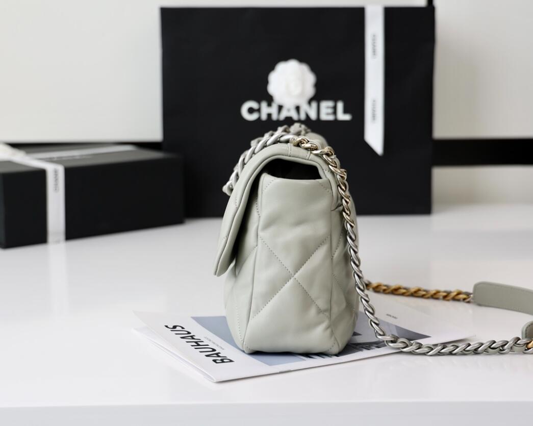 CHANEL 19 MediumFlap Bag In Light Grey Lambskin