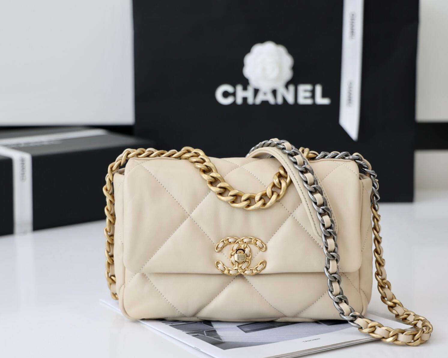 CHANEL 19 Small Flap Bag In Beige Lambskin