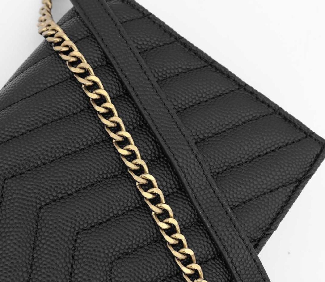 CASSANDRE SAINT LAURENT MATELASSÉ ENVELOPE CHAIN WALLET IN GRAIN DE POUDRE EMBOSSED LEATHER