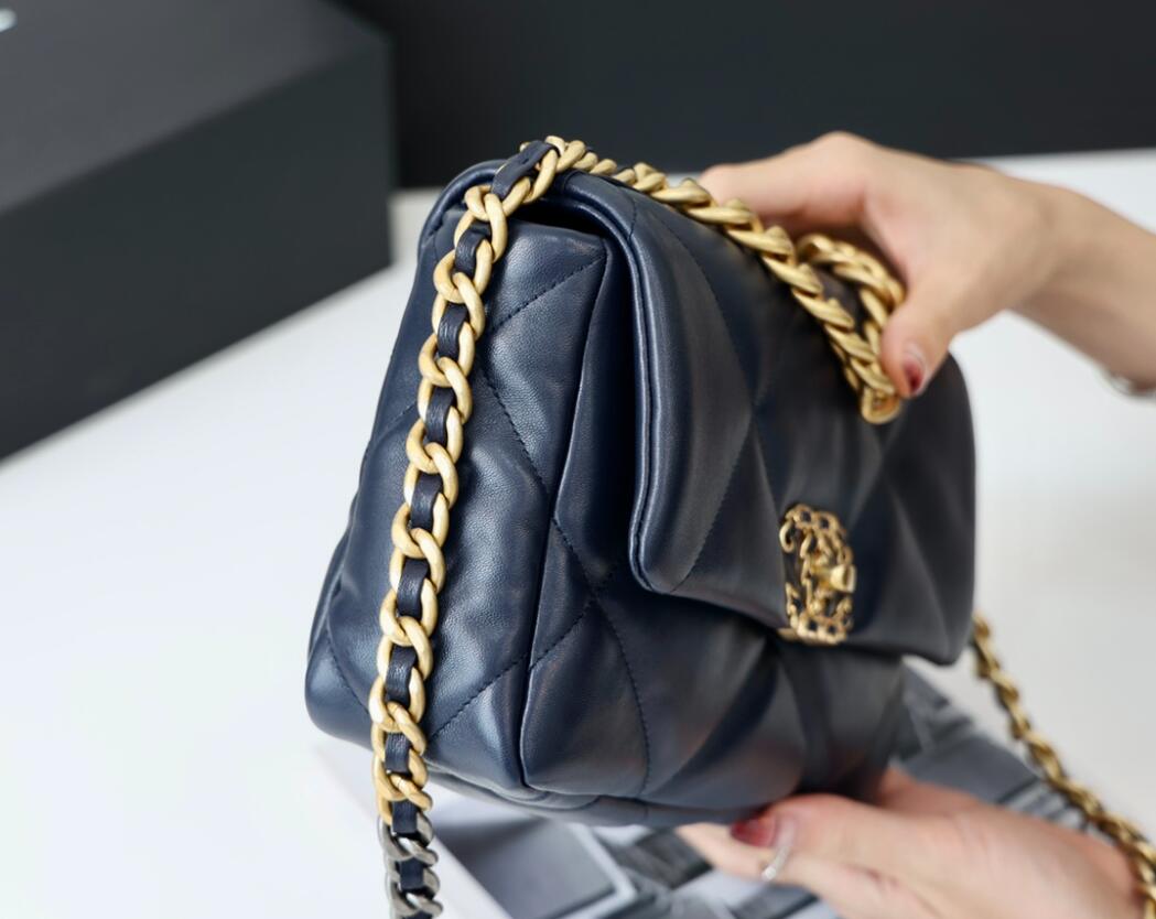 CHANEL 19 Small Flap Bag In Dark Blue Lambskin