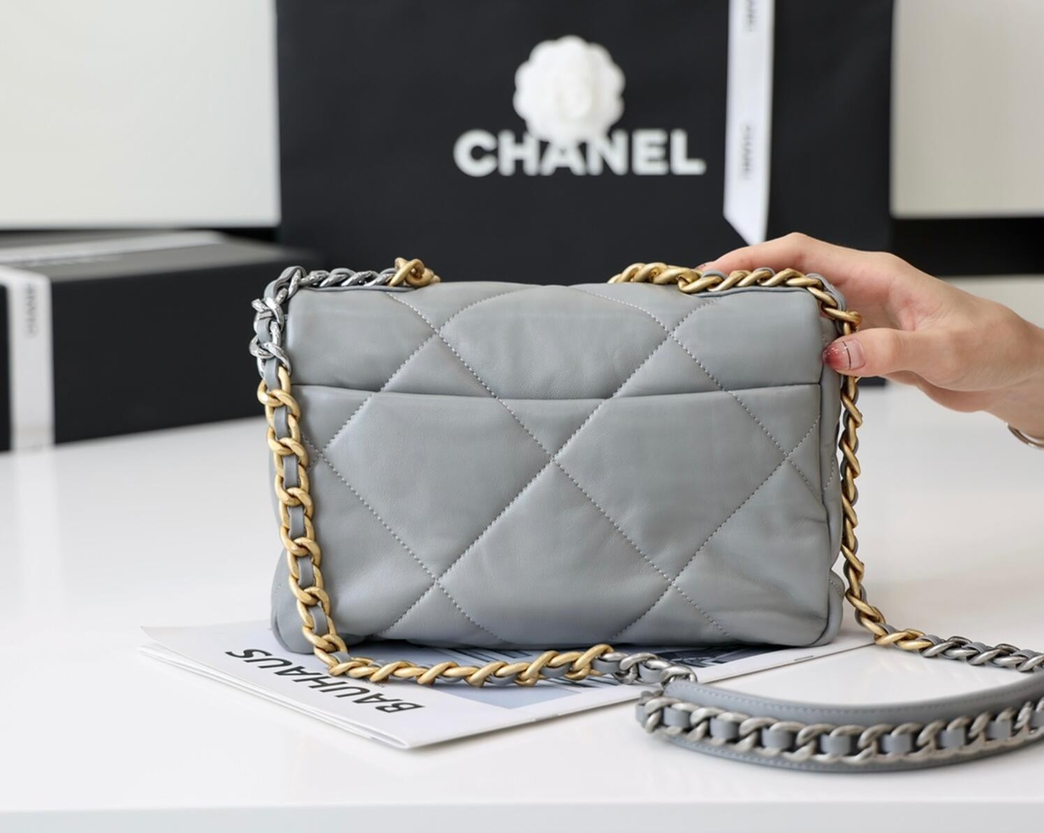 CHANEL 19 Small Flap Bag In Grey Lambskin