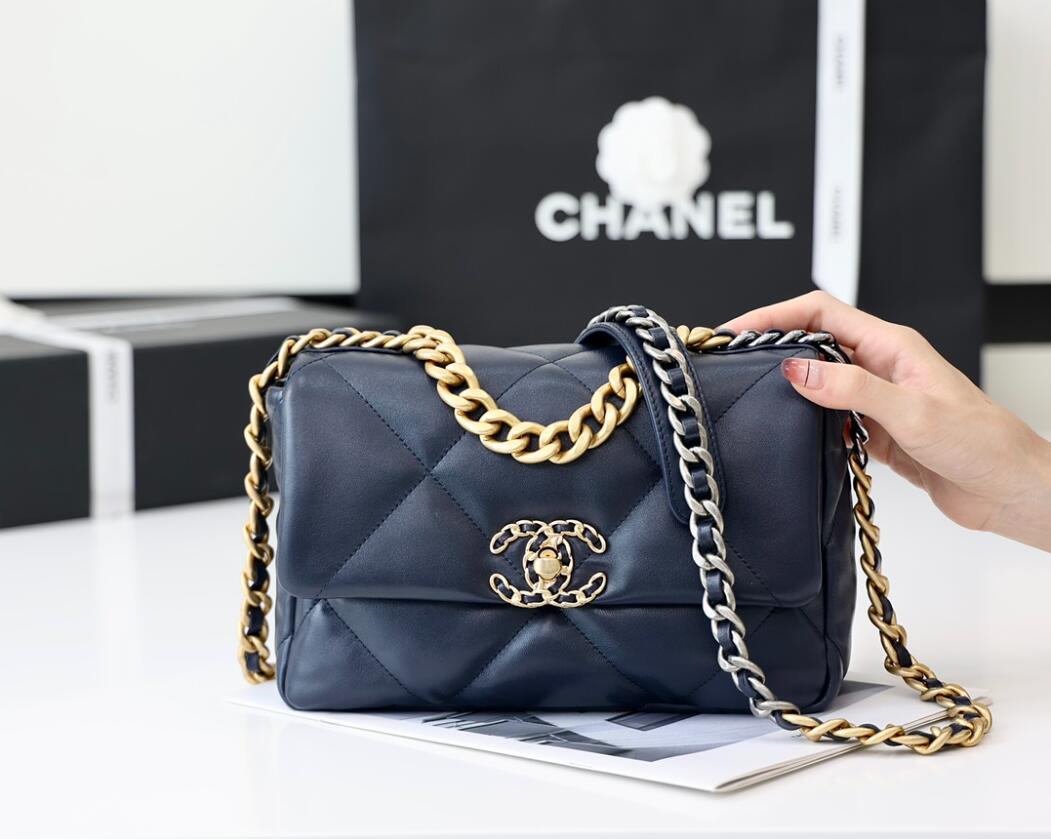 CHANEL 19 Small Flap Bag In Dark Blue Lambskin