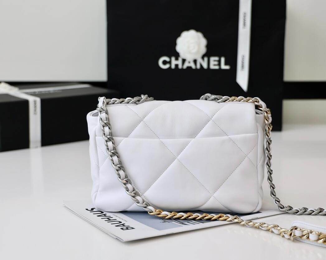 CHANEL 19 Medium Flap Bag In White Lambskin