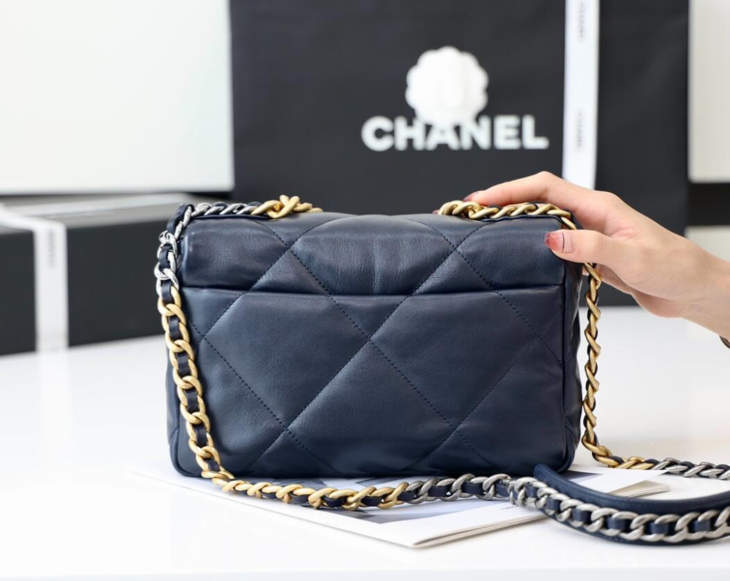 CHANEL 19 Small Flap Bag In Dark Blue Lambskin